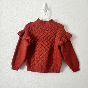 Old Navy Girls Burnt Orange Rust Ruffled Crew-Neck Pullover Sweater 3T Cute